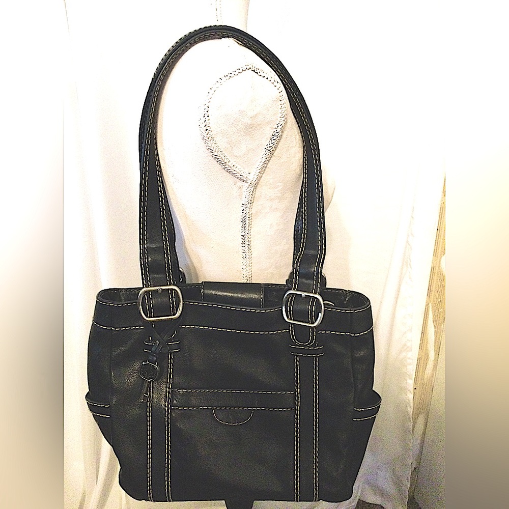 Vintage Fossil Black Leather Tote